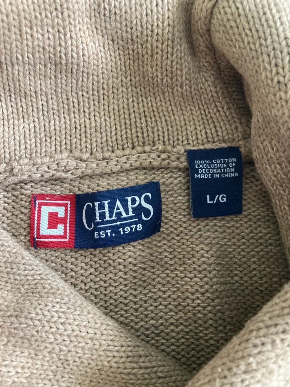 Shawl Collar Cotton Mens Sweater Size L Chaps Ralph Lauren